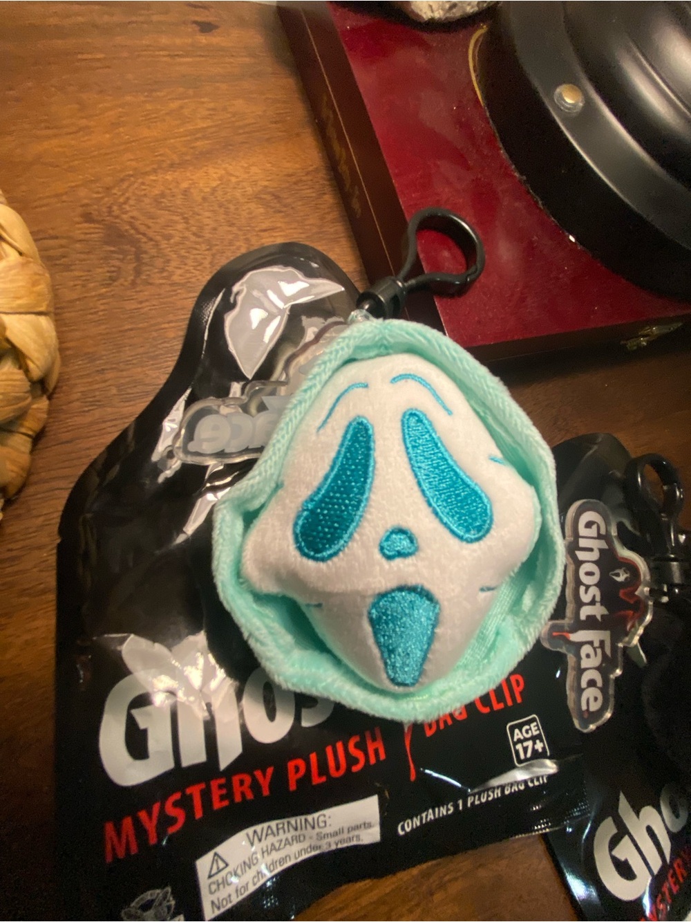 Lush Mint & Teal Ghost Face Plush Bag Clip